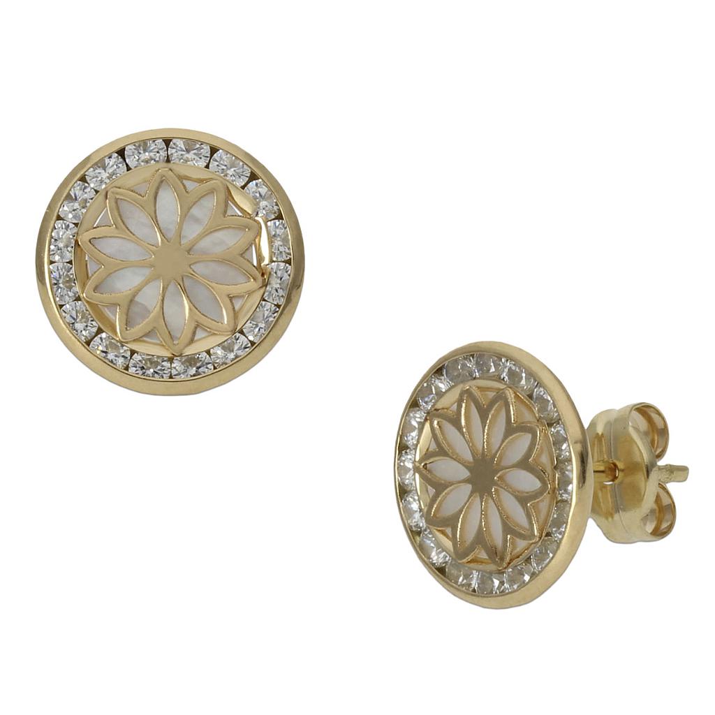 PENDIENTES FLOR ORO 18KL NACAR - 9.50MM