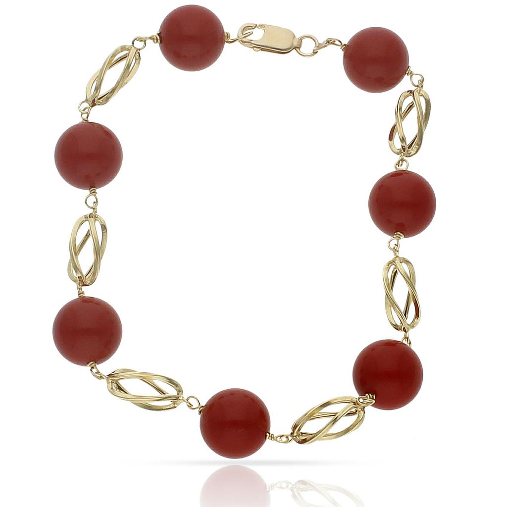 PULSERA CORALINA Y JAULA ORO 18KL